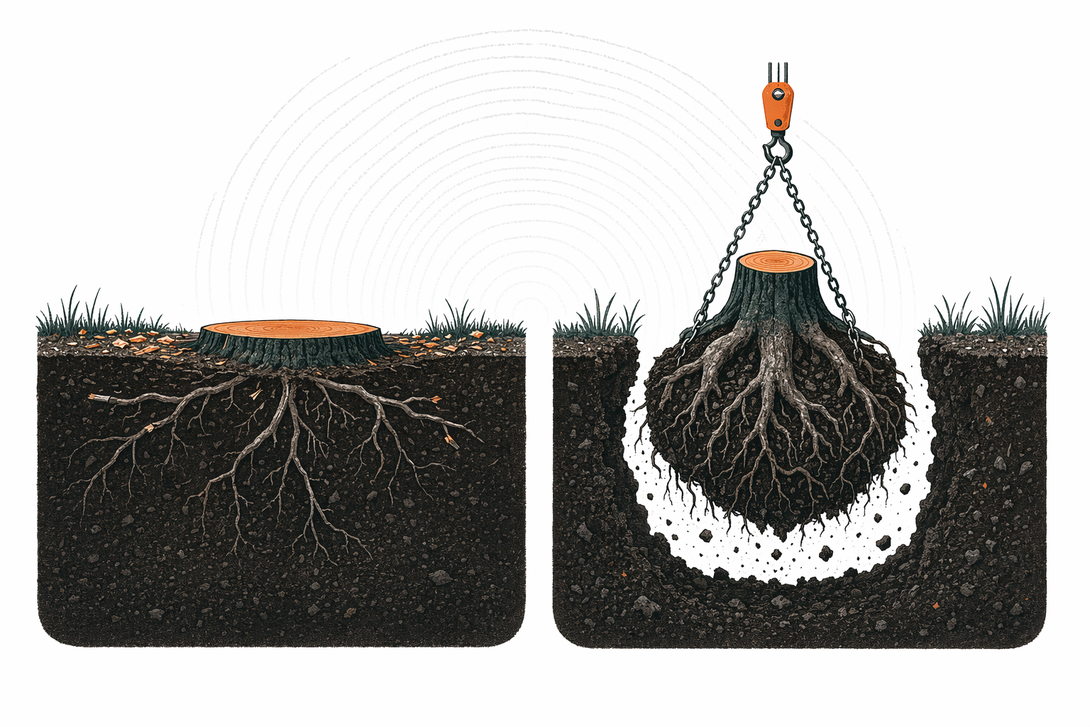Illustration for Stump grinding vs. full stump removal